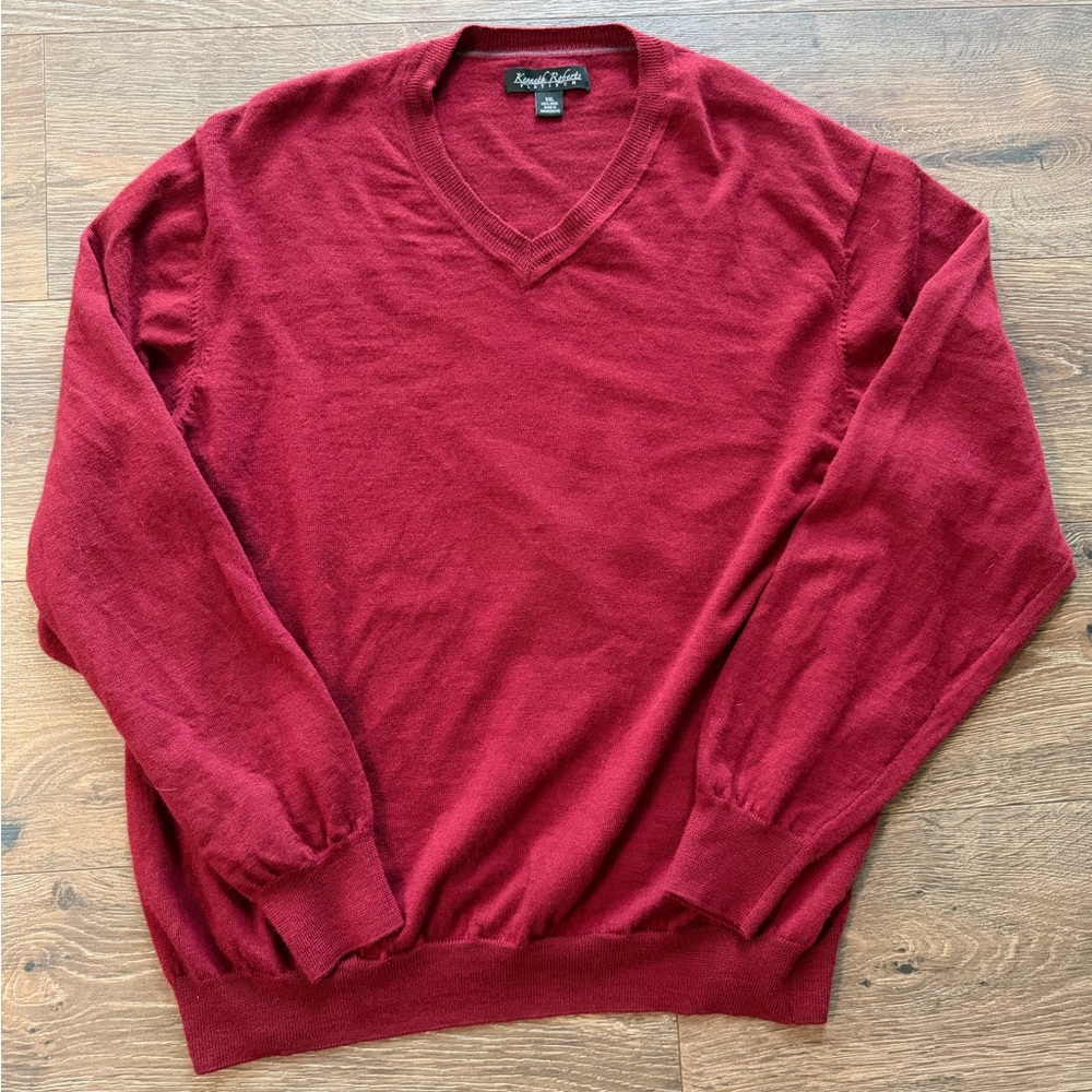 Kenneth Roberts Platinum Men’s V Neck Sweater Maroon Red 100% Wool Size XXL